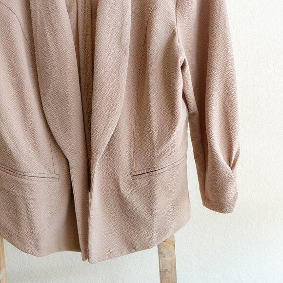 Bar III Size Petite Large Tan Warm Ginger Open Front Jacket with Ruched Sleeves - Picture 4 of 6